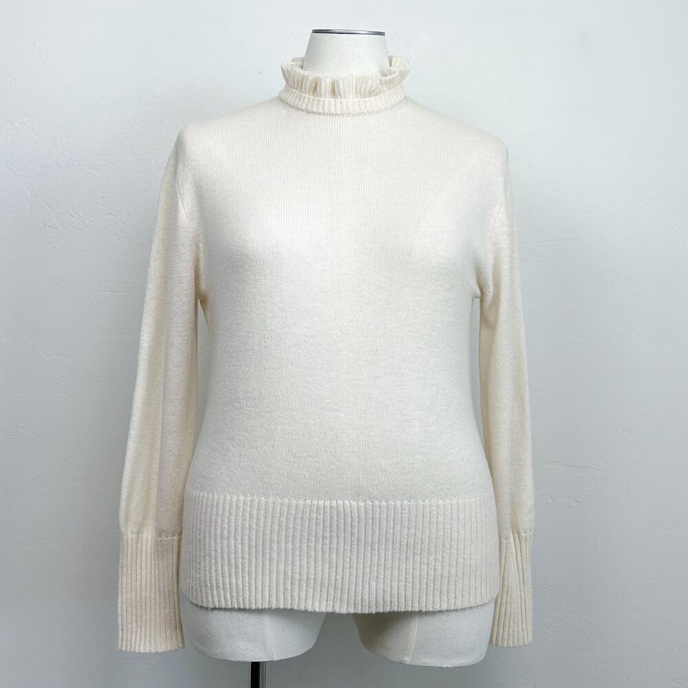 J. Crew Wool Blend Cream Ruffle High-Neck Romantic Long Sleeve Knit Sweater XL